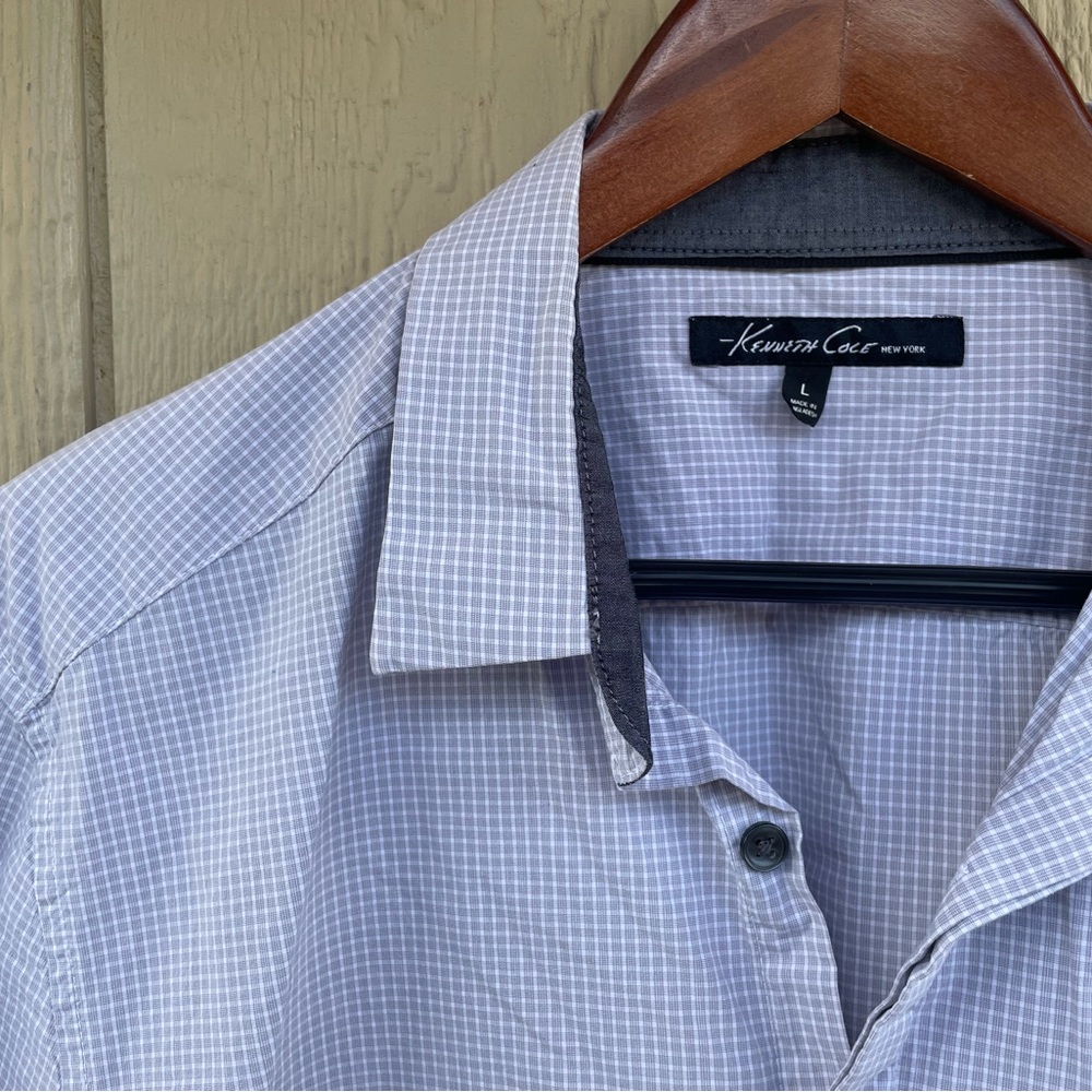 Kenneth Cole Gray Casual Button Down Shirt with Classic Checkered Pattern